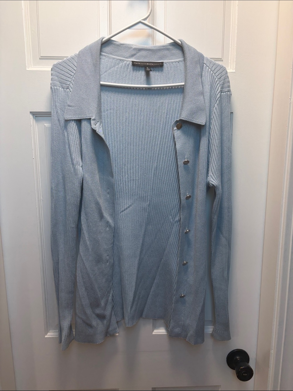 White House Black Market Light Blue Ribbed Button-Front Cardigan